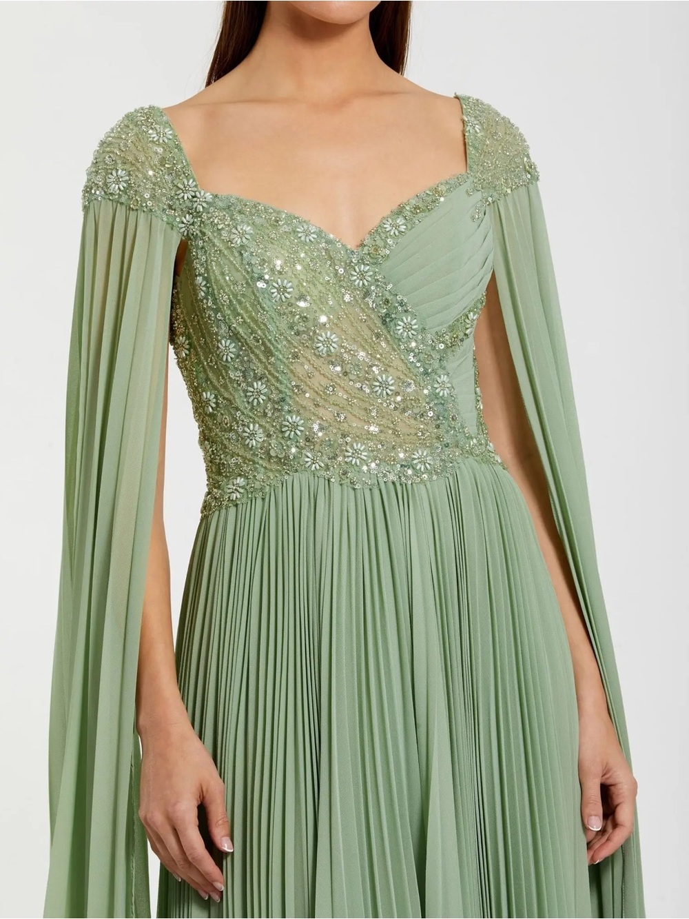 Mac Duggal 37034 Green Embellished Chiffon Cape Sleeve A Line Gown sz 16 - Picture 3 of 4